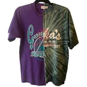 Rentrayage Vintage Tie Dye Split Tee Purple and Green Graphic T-Shirt